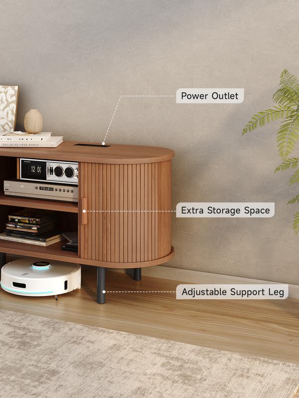 【Sliding Doors Design】ONBRILL 55"/63" Gorgeous Fluted TV Stand for TVs up to 60/70 Inch, Modern Entertainment Center with Power Outlet & Adjustable Shelves Storage for Living Room, Media Console,Bedroom Furniture,Christmas Gift【HolidayHaul】