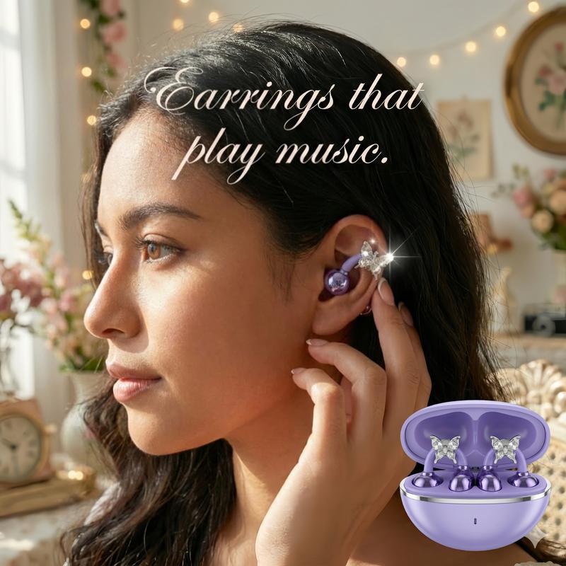 Sparkly Butterfly Ear Cuffs Earbuds - Wireless Bluetooth Open Ear Clip-on Headphones - Coquette Y2K Jewelry Gift