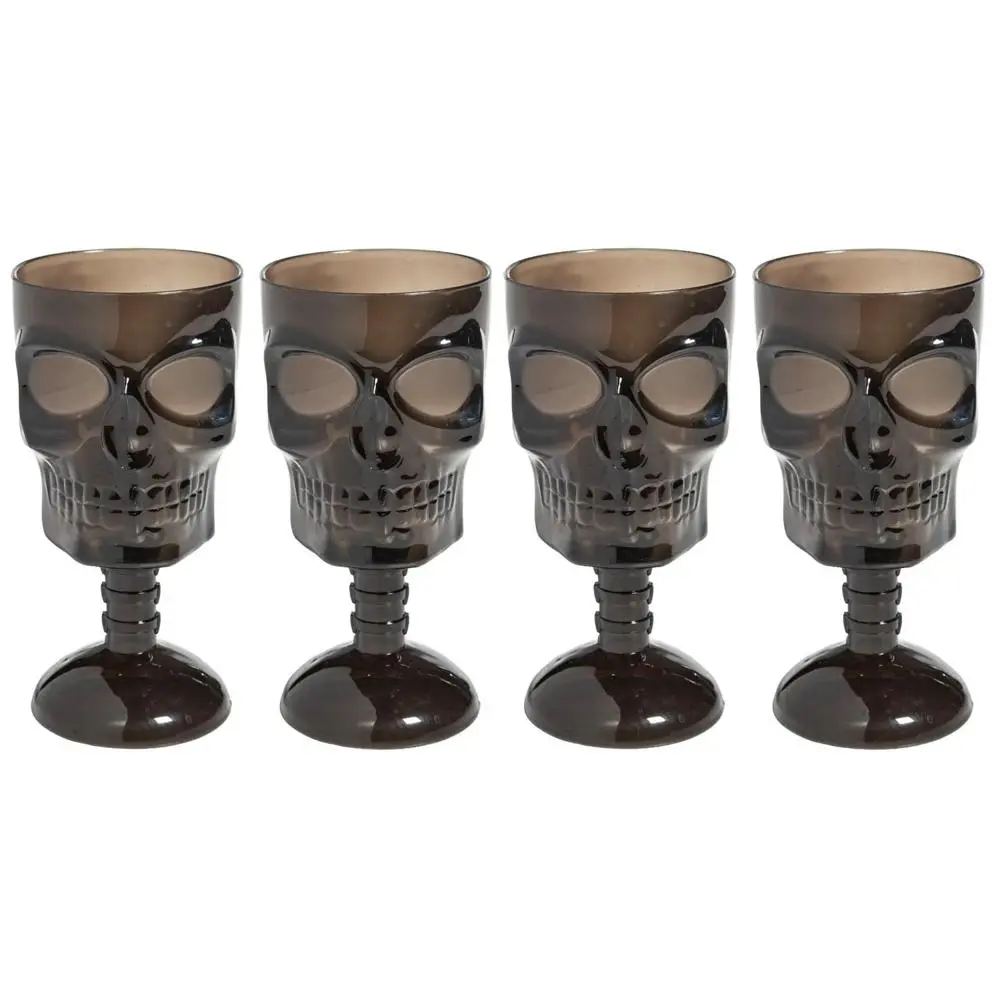 Black Skull Stemmed Reusable Plastic Wine Glasses - 8 oz., 4 Counts