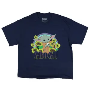 Disney The Mandalorian Shirt Women's Grogu Sunflowers Short Sleeve Crop Top