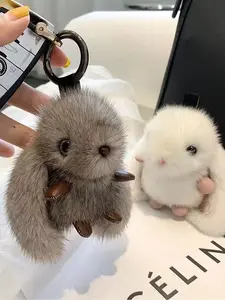 Cute Cartoon Rabbit Plush Keychain, Keychain Kawaii, Faux Mink Fur Bunny Car Key Ring, Adorable Bag Charm, Soft Toy Accessory