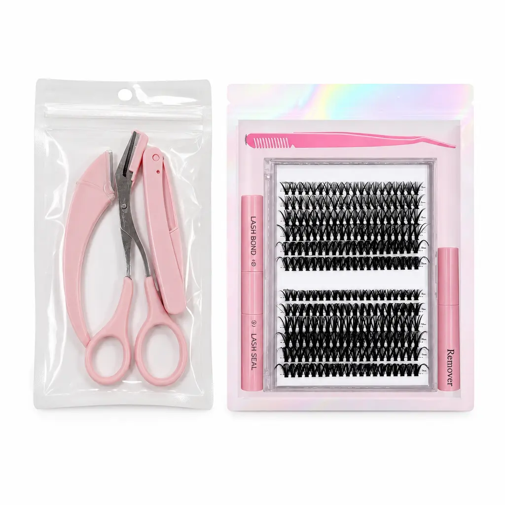 240PCS Cluster Lash & 3Pcs Eyebrow Scissors Set | Natural Individual Cluster Eyelashes 9-17mm DIY Lash Extension Kit Waterproof Eyelash Curler, Portable Eyebrow Trimmer Shaping Tools, Beauty Makeup Cosmetics for Women