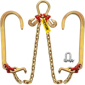 VEVOR V Bridle Chain,  5/16 in x 2 ft Bridle Tow Chain, Grade 80 V-Bridle Transport Chain, 9260 Lbs Break Strength with TJ Hooks and Crab Hooks, Heavy Duty Pear Link Connector and Chain Shorteners
