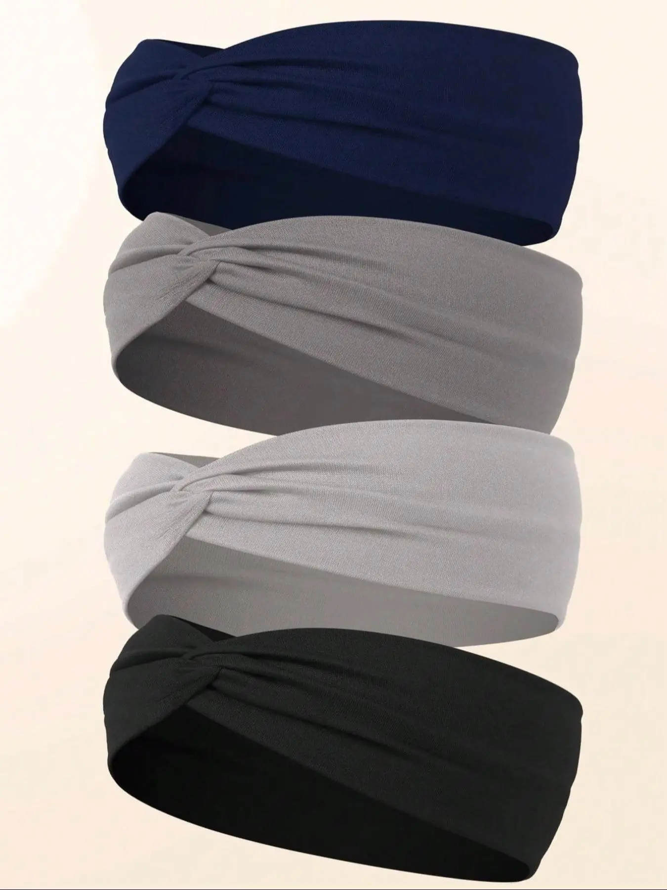 Set of 4 Boho Yoga Sweatbands, Elastic Cotton Headbands for Women, Wide Knot Cross Design, All Season Sports Hair Accessories, Workout Headbands