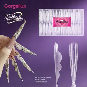 150Pcs Butterfly Wing Dual Nail Forms, Unique Wavy Edge Stiletto Extension Molds with Calibration Lines, Clear Reusable Nail Tips for UV Gel Art, Salon & Home Use