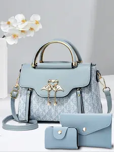 Women's Handbag Wallet Set New Trendy Print Letter Decoration Swan Charm Multifunctional Shoulder Crossbody Bag Three-Piece Ladies' Bag Set