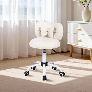 ERMNOIS Small Desk Chair with Bow Design, Cute Upholstered Swivel Chair with Wheels and Adjustable Height, Small Comfy Armless Chair