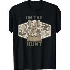 Camo Bunny On The Hunt Funny Easter Humor T-Shirt Casual Boys'and Girls' Cotton T-Shirts for a Spring or Summer Feel Size 120-160