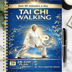 Tai Chi walking program, a 28-day progressive training plan suitable for the elderly. Gentle and low-intensity, with chair assistance, suitable for indoor and outdoor use. Improves balance and stability