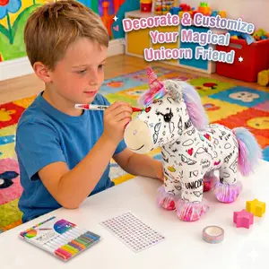 Washable DIY Unicorn Plush Art Kit - Endless Repeatable Color & Wash Stuffed Animal | Screen-Free Creative Toddler Activity Set for Mess-Free Family Fun