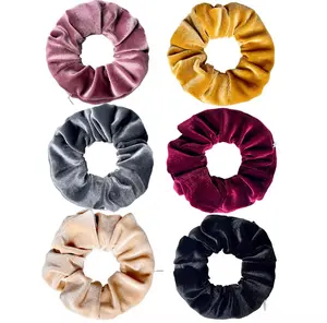 (2) Solid Color Zipper Storage Hair Ties Band Secret Hairtye Zip Pocket Velvet Scrunchie