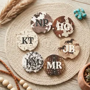 Custom Monogram Car Coaster Set 2pcs, Personalized Animal Print Car Cup Holder Coaster, Boho Western Car Accessories, Cute Teen Girl Gift, New Driver Gift, Custom Name Auto Decor for Women