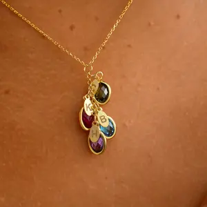 Initial Birthstone Necklace, Birthstone Customized Necklace, Multiple Initial Necklace, Family Birthstone Necklace, Birthstone Keepsake Necklace, Birthstone Minimalistic Necklace, Birthstone Family Necklace, Letter Necklace, Letter Pendant Gift For Her