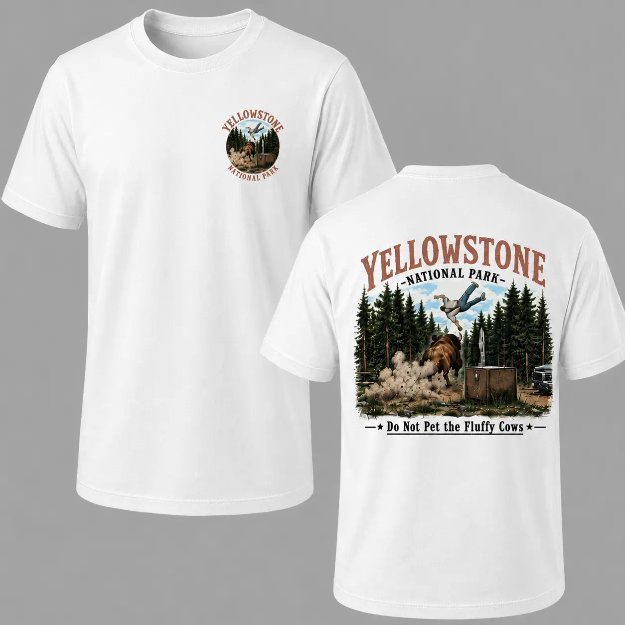 Yellowstone National Park 2 Sided Shirt, Do Not Pet The Fluffy Cows Tee, Funny Bison Graphic, Vintage Nature Hiking Shirt