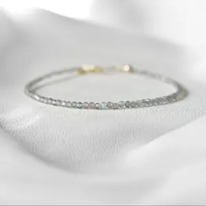 Natural Gary Moonstone Tiny Faceted 2mm Beads Dainty Minimalist Healing Reiki Dainty Women Bracelet
