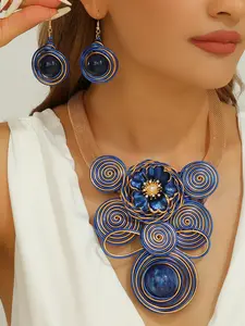 Boho Style Aluminum Wire Necklace Earrings Set, Handmade Jewelry for Women, Perfect for Parties and Evening Events