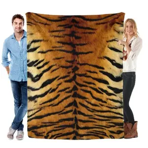 「Tiger Print Throw Blanket - Faux Fur Style Striped Pattern, Soft Flannel, Warm Earthy Tone, Wild Animal Decor for Cozy Home & Lodge Vibes」