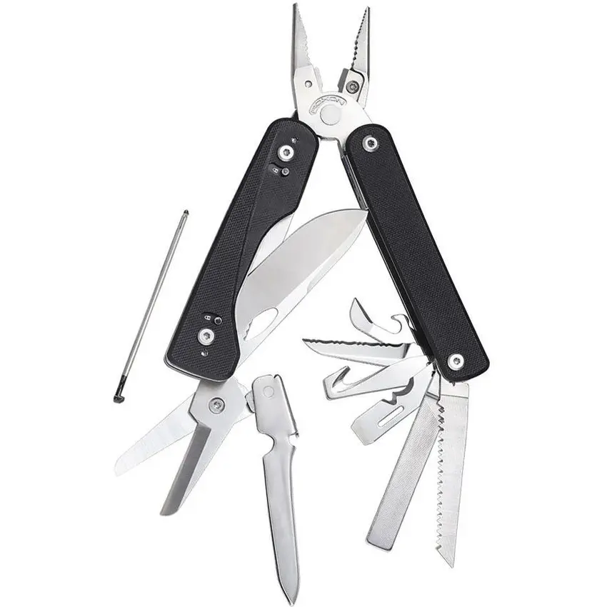 Roxon Flex Titan 16-in-1 Compact Kitchen Multitool with Black G10 Handle, Interchangeable Parts, 4.13" Closed Design, Safer Handling, 2 Additional Implements, Built-in Pen, Smoother Operation, Belt Sheath Included, Boxed Carry-Ready Package
