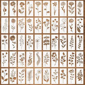 50 count Wildflower Stencils, Small Flower Leaf Stencils for Painting on , Daisy Rose Dandelion Tropical Leaf Botanical Templates,   Template for DIY Fabric Paper Card Drawing - 3" x 6"