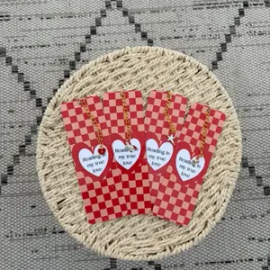 Bookmark with Unique Charms - Red Checkered Design, Heart-Shaped Charms, "Reading is My True Love" Text, Perfect for Book Lovers