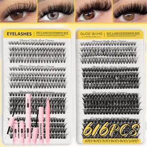 False Eyelash Extension Kit, Ultra-Dense Soft Single Cluster Lashes, Fluffy Lash Clusters, Reusable Natural Look, Easy Application, D Curl Style