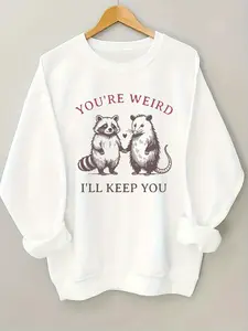 Women's Fun Raccoon Pattern Round Neck Hoodie with Raccoon and Raccoon Design, Suitable for Casual Clothing and Theme Activities, Durable Fabric, Suitable for Raccoon Enthusiasts