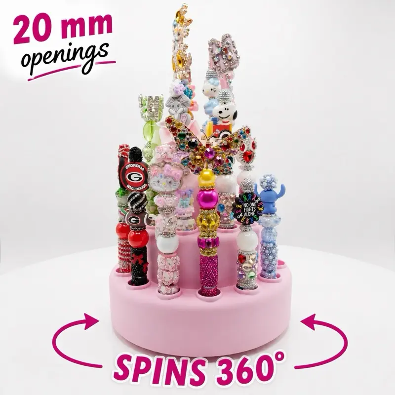 20 mm Spinning Beadable Pen Display Stand with Lazy Susan, 26-Hole No Wobble Round Pen Holder