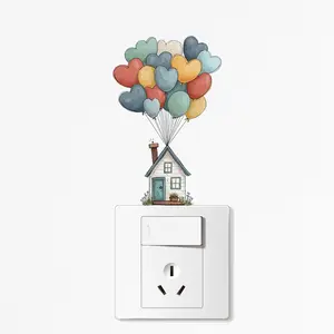 1pc Balloon House Switch Sticker, 2D Flat Sticker, Colorful Balloon and House Design, Removable Self-Adhesive, Home Decoration