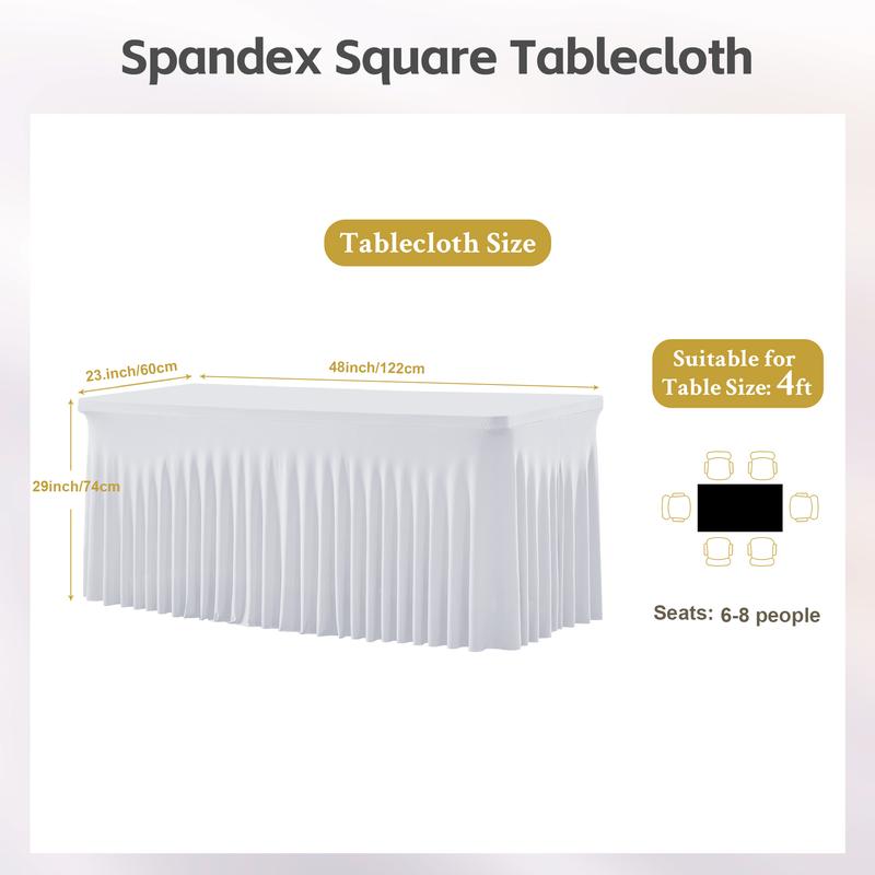 2 Pack Spandex Christmas Tablecloths for 4/6/8FT Rectangle Tables Stretch Wrinkle-Free Table Covers with Skirt for Holiday Parties Weddings & Banquets