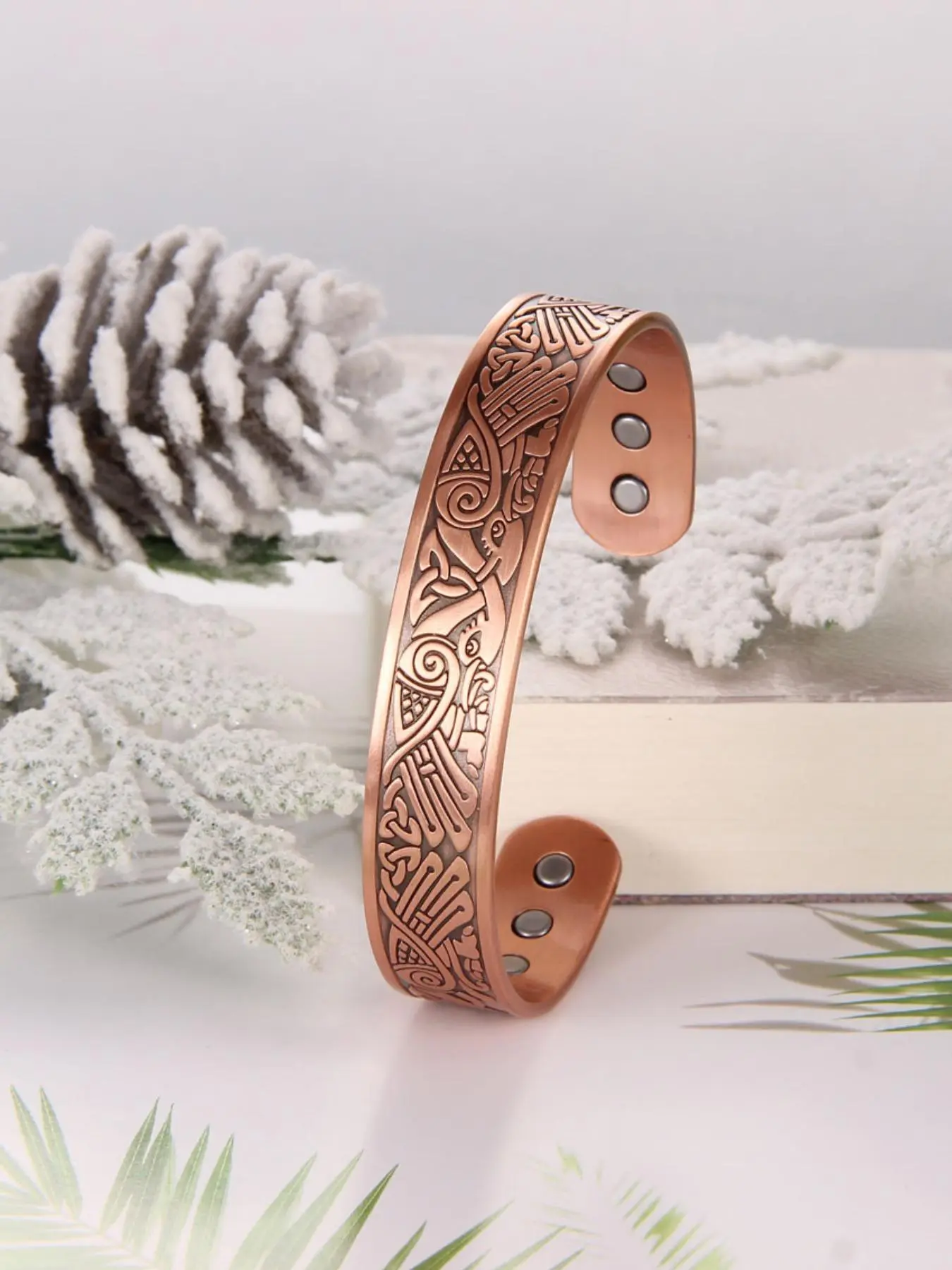 Vintage Style Magnetic Copper Bracelet, Elegant Adjustable Fit Bangle for Men, Fashion Jewelry for Party, Daily Clothing Decor, Cuff Bangles Bracelets