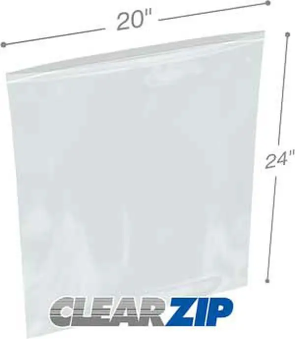 212 MAIN Industrial Plastic Reclosable Zip Lock Organiser Bags - 20 x 24 in, 0.004 Gauge, 250 Pcs per Case