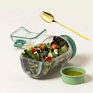 Salad jars with side openings and leak-proof lids - for microwaves, dishwashers, refrigerators - Sealed salad containers with seasoning jars, stackable design for meal preparation, lunch, dinner, office, travel