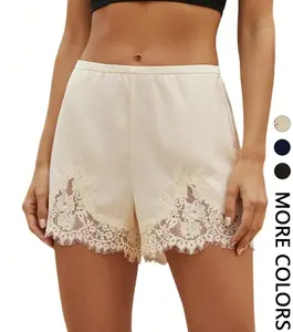 Women's Summer Lace Patchwork Shorts, Lightweight Breathable Comfortable Lounge Shorts, Elastic Waist Casual Bottoms for Home Daily & Vacation