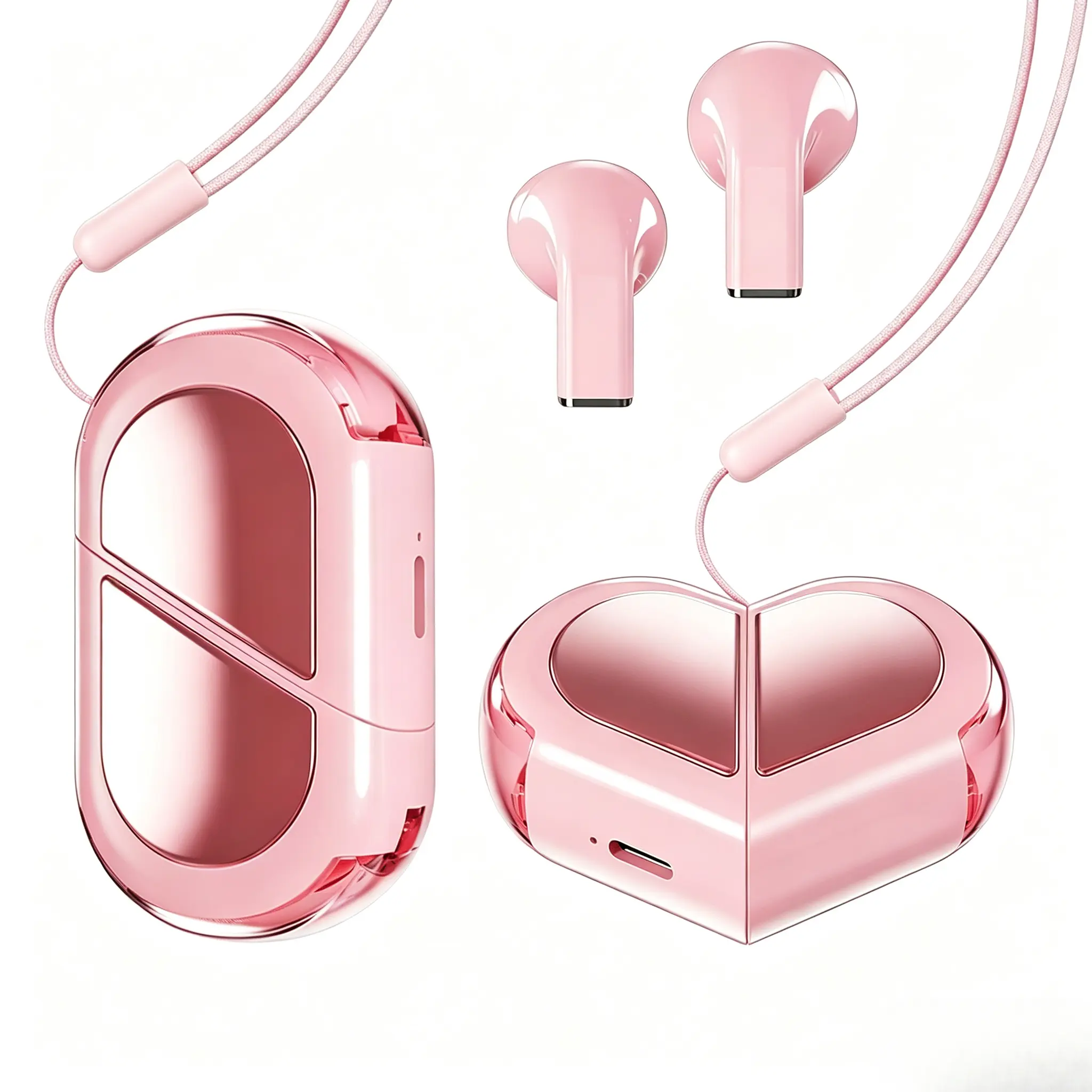 HEARNICE K520 Rotatable Heart Shape Wireless Earbuds with Lanyard Strap, True Wireless In-Ear Headphones, Portable Charging Case, HiFi Stereo Audio, Clear Calls, Smart Touch Control, Ideal Gift for Christmas, Birthday and Holidays