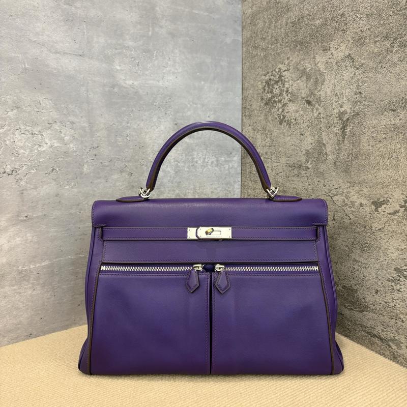 Pre-owned HERMÈS Leather tote bags Hermes Lakis Kelly 35 Swift 9K Iris (kr1112m0)
