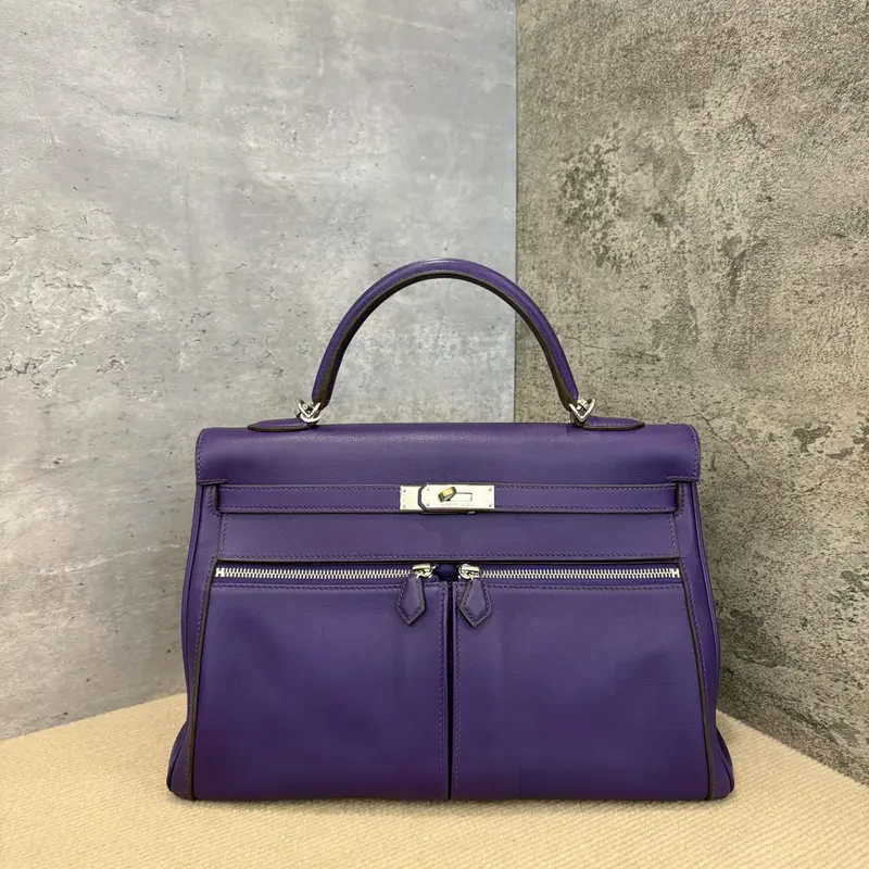 Pre-owned HERMÈS Leather tote bags Hermes Lakis Kelly 35 Swift 9K Iris (kr1112m0)
