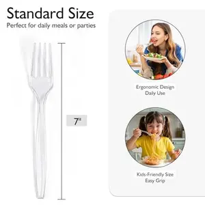[100 Count] Clear Plastic Forks Heavy Duty, Premium Disposable Forks, Durable Plastic Cutlery for Parties, Picnics, Big Event, Daily Use - Heat Resistant & BPA Free