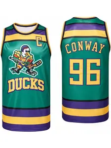 The Mighty Ducks Goldberg #33 Ducks Hockey Jersey, Green Purple Yellow Striped with Duck Logo & Name/Number, Breathable Mesh Fabric for Movie Fans, Cosplayers, 90s Retro Lovers & Streetwear Enthusiasts