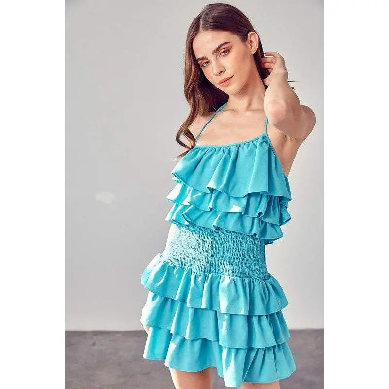 SMOCKED WAIST RUFFLE ROMPER
