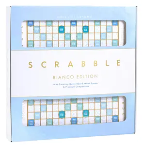 WS Game Company Scrabble Bianco Edition with Rotating Wooden Board for 2 to 4 Players, Ages 8+
