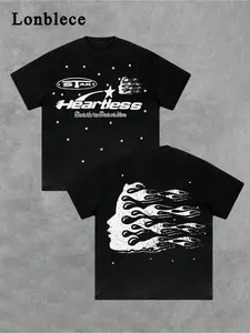 Hell Star Graphic T-Shirt, 100% Cotton Double Sided Print Crew Neck Short Sleeve Tee, Casual Streetwear for Men Spring Summer Daily Wear