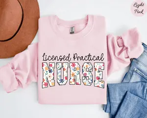 Floral LPN T-Shirt OR Sweatshirt , LPN Graduation T-Shirt, Licensed Practical Nurse , Rn Nurse , Cotton Fabric Crewneck Sleeve