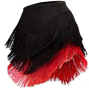 Women 3 Tiered Tassel Latin Dance Skirt Irregular Hem Length Fringe for Salsa Tango Rumba Dancewear Ballroom