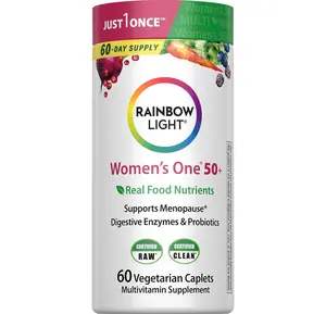 Rainbow Light Womens One + Multivitamin 50 Plus | 60 Caplets | Supports Menopause | Real Food Nutrients, Digestive Enzymes & Probiotics