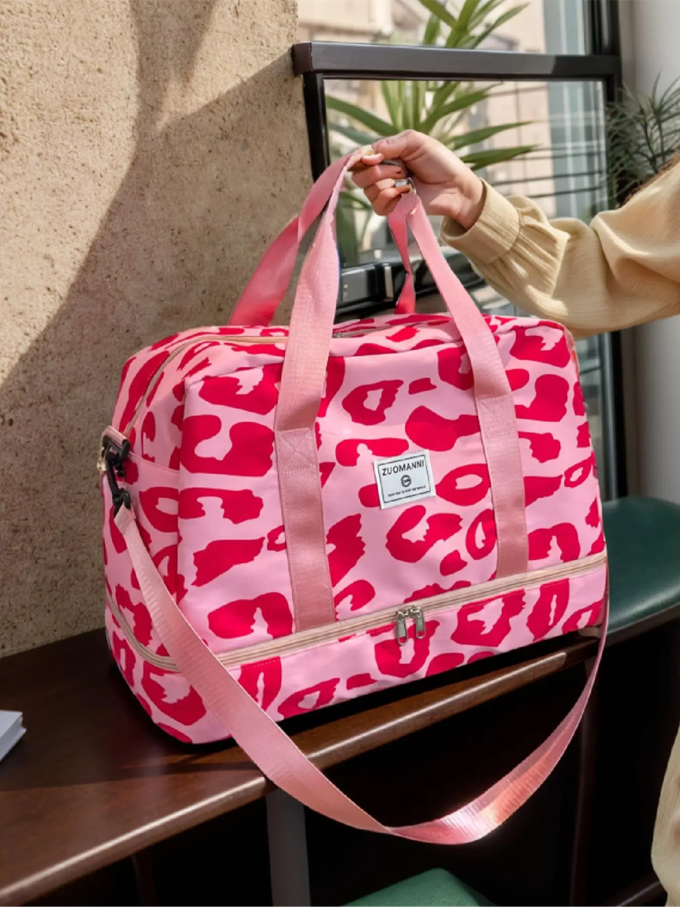 Leopard Pattern Zipper Carrier Travel Bag Set, Fashionable Leopard Print Duffle Bag, Durable Waterproof Travel Bag for Women & Girls