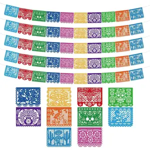 92 ft Mexican Party Banners (5 Pack with 10 Non Woven Flags Per Banner) Cinco De Mayo Party Decorations Papel Picado Mexicano Para Fiesta Banner Papel Picado Fiesta Themed Decor