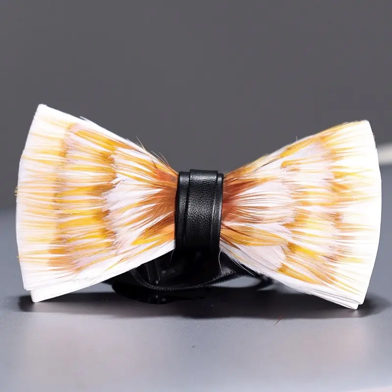 Orange and White Feather Bow Tie – Handmade Statement Bow Tie - Kruque
