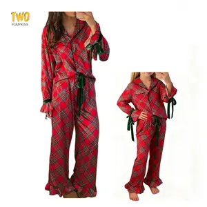 Mommy And Me Matching Christmas Pajamas Set Bow Tie Shirt Pants With Loose Long Pants Pjs Set 2 Piece Sleepwear