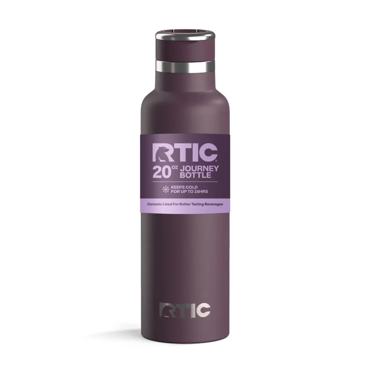 RTIC 20 oz Ceramic Lined Insulated Journey Water Bottle, Leak-Proof Lid, Plum