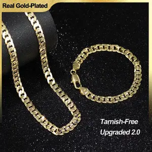 Holylegend 14K  Real Gold-Plated Cuban, Figaro and Rope Chain  Necklace Set– Upgraded Craft, Faceted Cut ,Tarnish-Free with Nanotechnology Coating, 24", 6mm/8mm Fashion Pendants, Fashion Necklace